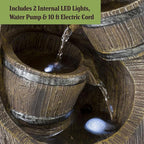 Pure Garden Water Fountain Outdoor Waterfall with Pump and LED Lights - Old Fashioned Rustic Barrel 4-Tier Indoor or Outdoor Fountain - Patio, Deck, Balcony or Backyard Water Fountains with Lights