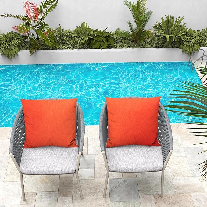 WOLKI Waterproof Outdoor Pillows 20x20 Feather and Down Filled Throw Pillow for Patio Furniture, Outside Decorative Pillow Set of 2, Orange