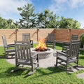 GarveeLife Poly Lumber Rocking Chair Outdoor Set of 6- HDPE High Back Porch Rocker Chairs for Adults - All Weather Resistant Furniture for Patio - Gray