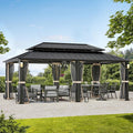 Modern Shade The Horizon Hardtop Gazebo 12' x 20' with 4 LED Lights, Permanent Outdoor Gazebo with Galvanized Steel Double Roof, Grill Pavilion with Decor Hooks, Mosquito Nettings, Black