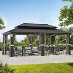 Modern Shade The Horizon Hardtop Gazebo 12' x 20' with 4 LED Lights, Permanent Outdoor Gazebo with Galvanized Steel Double Roof, Grill Pavilion with Decor Hooks, Mosquito Nettings, Black