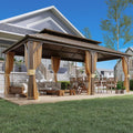 YOLENY 12' x 20' Gazebo Hardtop with Aluminum Frame,Galvanized Steel Double Roof Gazebos with Curtain and Netting,Outdoor Metal Pergolas for Garden, Lawn, Deck, Brown
