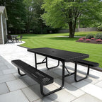 6 FT Metal Picnic Tables for Outside, Outdoor Coated Steel Heavy Duty Commercial Picnic Table with Benches, Patio Table Rectangular Furniture Set for Garden, Lawn, Shops, Parks