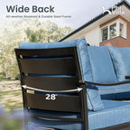 PHI VILLA 7 PCS Patio Furniture Set,Metal Outdoor Furniture with 1x 3 Seater Cushioned Deep Seating Bench Sofa, 2 Swivel Chair, 2 x Leg Chairs & 2 Ottoman for 7 Person, Peacock Blue