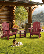 SERWALL Folding Adirondack Chair Set of 8, Adjustable Adirondack Chair with 3 Recline Positions, All Weather HDPE Outdoor Adirondack with Cup Holders, Red
