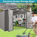10x12 FT Outdoor Storage Shed, Large Metal Tool Shed with Peaked Roof and Lockable Door, Galvanized Steel Garden Shed with Clear Windows for Backyard Garden Patio Lawn, Gray