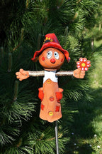 Ceramic Garden Decor - Scarecrow Lawn stake - Outdoor statue - Perfect, unique gifts for gardeners woman, men, yard gifts - Handmade, Frostproof