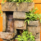 Garden Outdoor Water Fountain, 56.3" H 3-Tiered Imitation Rock Waterfall Fountain with LED Lights and Pumps for Garden, Patio, Backyard, Deck, Porch and Home Art Decor
