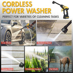 Wagan EL6312 Cordless Power Pressure Washer with 6-in-1 Long Nozzle 970PSI Portable Power Washer with 2 Rechargeable 3.0Ah Batteries Using for Car, Garden, Floor Cleaning