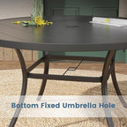 DIFY Patio Round Dining Table, 53" All Weather Round Outdoor Table with 1.57" Umbrella Hole for 8 Person, Perfect for Yard, Balcony and Lawn, Black Tabletop