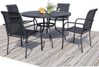 5 Pieces Round Dining Table Set for 4, Patio Dining Set Includes 4 Black Stackable Patio Chairs and 1 Black Mesh Round Table, Patio Furniture Sets with Sling Support for Outside, Garden