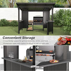 Gotland 10 FT x 10 FT Hardtop Grill Gazebo, BBQ Gazebo with 2 Extended Countertop 2 Side Shelves Drainage Holes Sloping Roof, Metal BBQ Canopy in 2 Combination Styles, for Patio Backyard Black