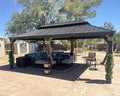 PURPLE LEAF 13' X 20' Outdoor Hardtop Gazebo Patio Wide Aluminum Frame Galvanized Steel Double Roof with Heavy Duty Netting and Curtains for Permanent Hard Top Pavilion Screen,Khaki
