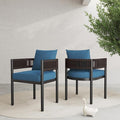 Grand patio Outdoor Dining Chair Set of 2, 2 Pieces Patio Dining Chairs, Metal Woven Wicker Fixed Patio Chairs with Peacock Blue Cushions for Backyard, Deck, Garden, Porch, Lawn and Poolside (Brown)