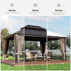 GREEN PARTY 12 X 16ft Hardtop Gazebo with Nettings and Curtains, Heavy Duty Double Roof Galvanized Steel, Outdoor Aluminum Gazebos Pergolas for Patios, Backyard, Deck, Garden, Lawns