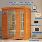 3 Person Infrared Sauna, Indoor Far Infrared Saunas for Home, 2240W Low EMF Canadian Hemlock Wooden Dry Sauna Room with 7 Chromotherapy Lamp, Bluetooth Speakers, 20 Amps
