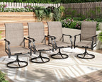 PHI VILLA Swivel Patio Dining Chair with 42" High Back, Padded Textilene Deep Seating Outdoor Chairs with Armrest & E-Coating Frame, All Weather-Resistant for Deck Lawn Garden, Set of 4