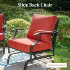 7 Piece Metal Outdoor Patio Furniture Sets, Patio Conversation Sets 1 3-Seater Sofa, 2 Fixed Chair, 2 Rocking Chair, 2 Ottomans with 5.75" Thick Cushion, Black Backyard Furniture, Red