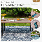 Sophia & William Expandable Patio Dining Table, Extra Large 99.2" L x 35.5" W Outdoor Dining Table for 6-10 Person Metal Rectangular Patio Table with E-Coating for Garden Porch Deck, Brown
