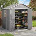 Outdoor Shed 5x3/6x4/7x7/8x6/8x10/8x12 FT, 15MM Thick PP Resin Plastic Shed with Lockable Door & Floor - Waterproof Plastic Tool Shed for Bike, Garbage Can, Backyard, Patio ﻿ ﻿ (Grey, 8x6FT)