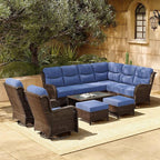 HILLGA Luxury Patio Furniture Set with 6-inch Thick Cushion, Outdoor Sectional Sofa and High Back Swivel Rocker Patio Chairs, 7PCS Wicker Conversation Set for Deck Yard and Pool, Blue (V2)