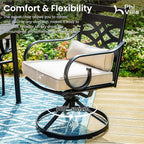 PHI VILLA Patio Dining Set for 4, 5 PCS Outdoor Dining Sets - 1 Square 37"x37" Dining Table (1.57in Umbrella Hole) & 4 Swivel Dining Chairs,Metal Patio Furniture for Outdoor Kitchen Lawn and Garden