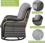 Outdoor Wicker Patio Furniture Set - 5 Piece Rattan Patio Conversation Set with 2 Rocking Swivel Chairs,2 Ottomans and 1 Sofa for Porch Deck Backyard Garden(Mixed Grey/Grey)