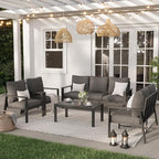 Aluminum Patio Conversation Set with Coffee Table 4PCS Deck Outdoor Furniture 7-Seat All-Weather Rust-Proof Sectional Sofa Set with Removable Cushion for Backyard, Poolside & Small Spaces