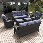 LayinSun 7 Pieces Outdoor Patio Furniture Set, Rattan Wicker Sectional Swivel Rocker Chairs Sets with Ottomans, Swivel Glider Chairs and Coffee Table