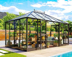 Jocisland 14x9.5x9 FT Polycarbonate Greenhouse with Clear Panels- 6 FT Wall Height Outdoor Aluminum Greenhouses with 2 Vents, Double Doors with Hook, Walk-in Greenhouse for Backyard Garden