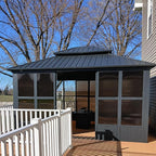 PURPLE LEAF 12' X 14' Solarium Sunroom Permanent Hardtop Gazebo Galvanized Steel Double Roof Aluminum Outdoor Screen House for Lawn Deck Backyard Grey