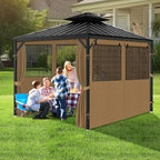 Gazebo Privacy Curtain 10'x12', Replacement Curtains with Mosquito Net Windows, 4-Panels Side Wall, Zippers, Waterproof Outdoor Curtains for Patio, Canopy, Garden and Backyard, Khaki (Curtain Only)