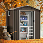 JYQAQA 6x4 FT Outdoor Garden Storage Shed,Waterproof Metal Garden Sheds with Lockable Double Door,Weather Resistant Steel Tool Storage House Shed forPatio,Lawn Gray