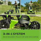 Greenworks 80V 21” Brushless (Self-Propelled) Cordless Electric Lawn Mower + (580 CFM) Axial Leaf Blower (75+ Compatible Tools), 4.0Ah Battery and 60 Minute Rapid Charger, Green and Black