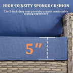 9 Pieces Patio Furniture Set Outdoor Sectional Sofa Couch with Rocking Swivel Chairs 5" Deep Seat Chairs, Modern Wicker Rattan Conversation Set, Blue/Gray Wicker