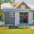12x10 FT Heavy Duty Metal Outdoor Storage Shed with Window & Floor Frame, Lockable Double Doors, Weatherproof Steel Garden Tool Shed for Bikes, Lawn Mowers, Patio & Backyard Equipment Storage