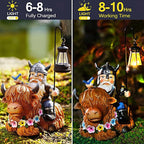 Garden Gnome Outdoor Statue 12 Inch Highland Cow Gnomes Decorations for Yard Patio Lawn Porch Birthday for Women, Mother’s Day, Housewarming with Solar Light Funny Decor for Outside