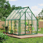 CABIHOME 6x7 FT Outdoor Greenhouse, Polycarbonate Greenhouse with Roof Vent and Ground Nails, Aluminum Large Walk-in Green House w/ Lockable Push Door for Outside Garden Backyard (Green, 6x7 FT)