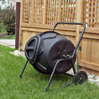 Koolscapes Wheeled Tumbling Composter – 50-Gallon Portable Eco-Friendly Rotating Bin BPA-Free Recycled Plastic with Sturdy Steel Frame & Twist-Lock Lid for Year-Round Composting