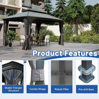 Outdoor Hardtop Gazebo for Patio 12x16FT with Resin-Galvanized Steel Roof, Metal Hard Top Gazebo with Gutters, Heavy Duty Gazebos All Season with Curtains & Netting, for Deck, Backyard, Hot Tub