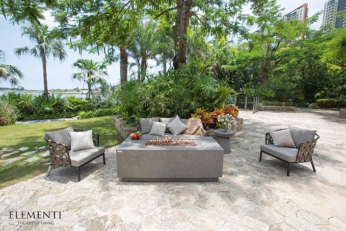 Elementi Andes Propane Gas Fire Pit Table Bundle Cast Concrete with Concealed pullout Propane Tank Storage Drawer | Electronic Ignition | Canvas Cover, Lava Rock Included | Light Gray (Propane Gas)