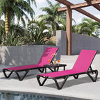 Domi Pool Lounge Chairs, Aluminum Patio Chaise Lounge with Side Table, Wheels, 5 Position Adjustable, All Weather Outdoor Lounge Chairs for Beach, Yard, Balcony, Poolside, Pink