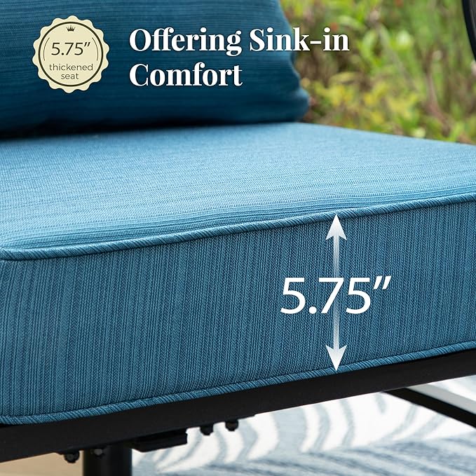 Patio Furniture Set 6 pcs, Outdoor Patio Furniture, 3-Seat Sofa, 2 Rocking Chairs, 2 Ottomans, Coffee Table and 5.75" Extra Thick Cushion, Conversation Set for Backyard Deck, Gemstone Blue