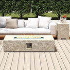 UPHA 56-inch Outdoor Propane Gas Fire Pit Table 50000 BTU Concrete Round FirePit for Outside Patio with Propane Tank Cover, Blue Glass Rocks, Rain Cover, Beige Texture