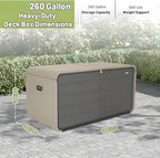 KUIKUI Deck Boxes Outdoor Waterproof, Large Outdoor Deck Box with Wheels Waterproof, 260 Gallon XXL Storage Box Lockable, Grey