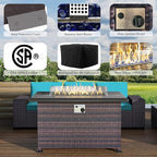 10 Pieces Outdoor Patio Furniture Set Outdoor Furniture Patio Sectional Sofa Conversation Sets w/ETL Approved 45" Gas Outdoor Fire Table & Coffee Table, Swivel Rocking Chair (Turquoise)
