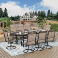 9 Pieces Patio Dining Set, Outdoor Table and Chairs, 8 x Textilene Swivel Dining Chairs and 61" Expandable Patio Dining Table, for Cozy Garden Settings, Grayish Brown