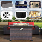 Outdoor Patio Furniture Set with Propane Fire Pit Table, 7 Pieces Outdoor Furniture Patio Sectional Sofa Conversation Sets w/ETL Approved 43" Gas Outdoor Fire Table & Coffee Table RED.