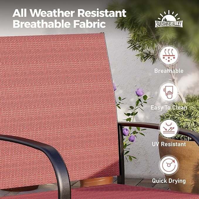 Outdoor Dining Chairs Red Set of 6,61.4x37.4x29.5” Rectangular Dining Table（Extendable）,Patio Dining Set 7 PCS,Patio Dining Set for Outdoor Kitchen Lawn Garden,Bistro,Deck.