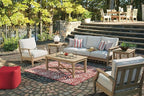 Signature Design by Ashley Carter Hall Outdoor Eucalyptus Neutral Patio Lounge Chair with Thick Performance Fabric Cushion, Beige